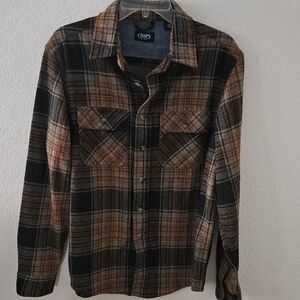 SZ S Chaps Brown Plaid Flannel Shirt